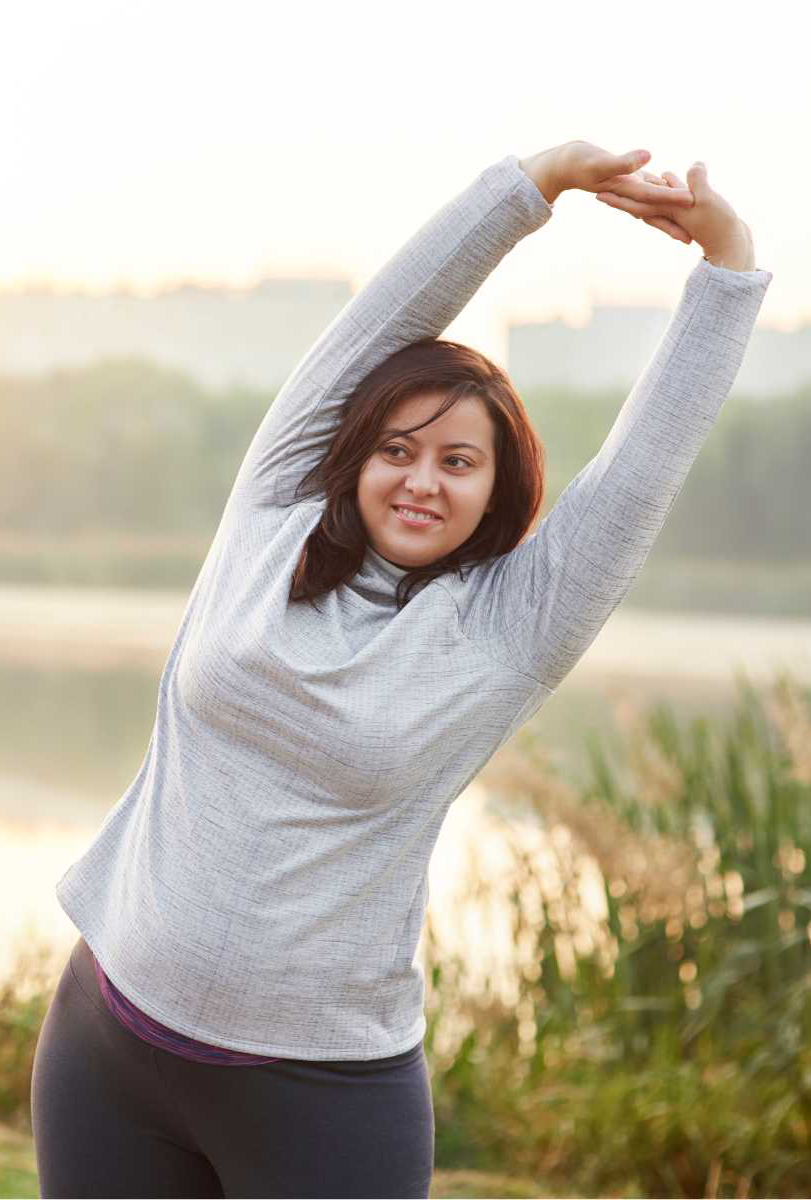 A woman stretching